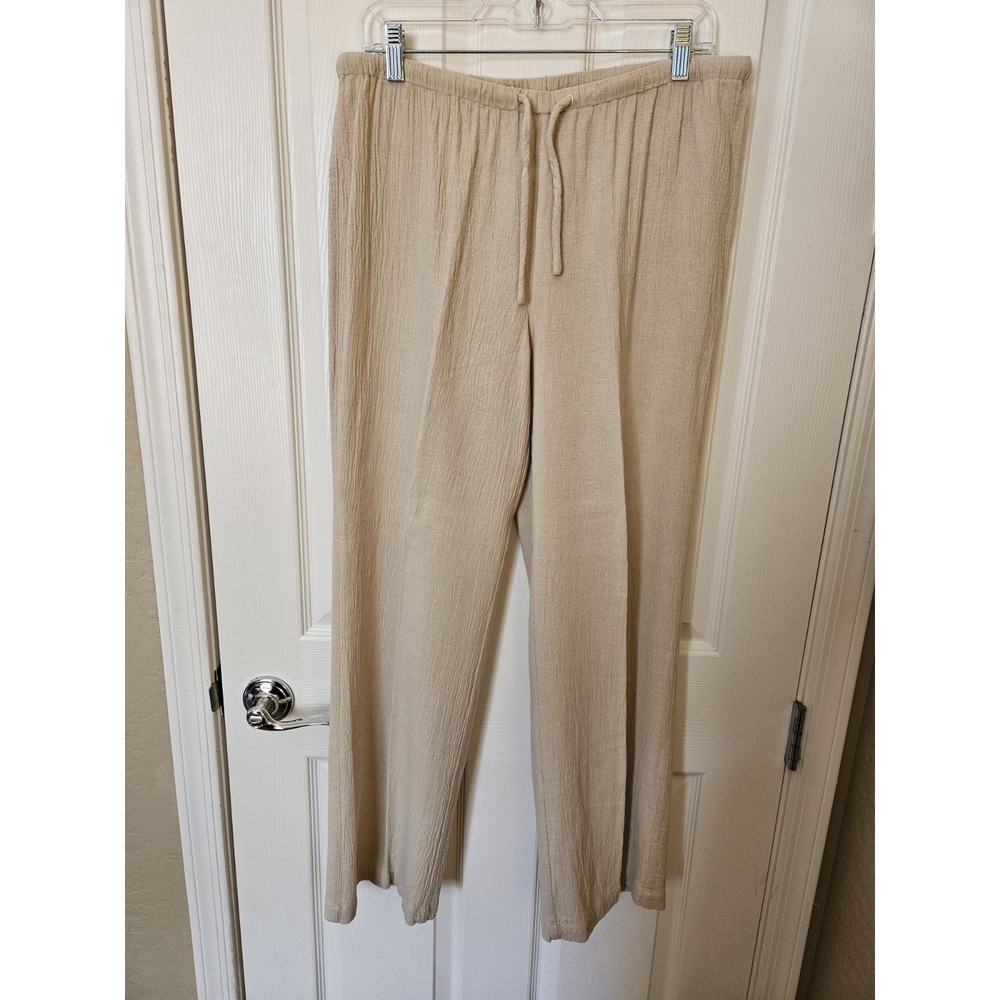 Jones New York Women's Beige Linen Blend Elastic Waist Drawstring Pants, LG